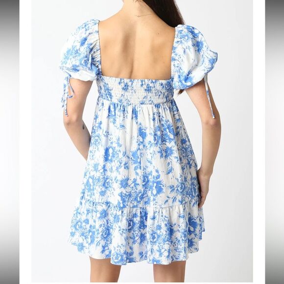 Pants Store Spring Awaits Pink Floral Puff Sleeve Scrunch Back Sun Dress - Picture 16 of 16